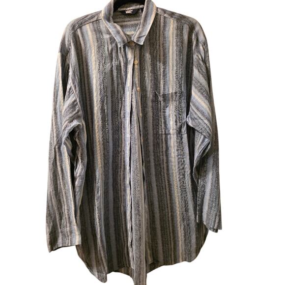 Lands End 90s Womens 100% Linen Striped Button Up Shirt Long Sleeve Oeko-Tex L - Picture 1 of 9